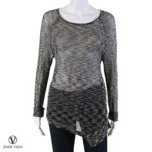 JOAN VASS Gray Open Knot Crochet Rayon Sweater